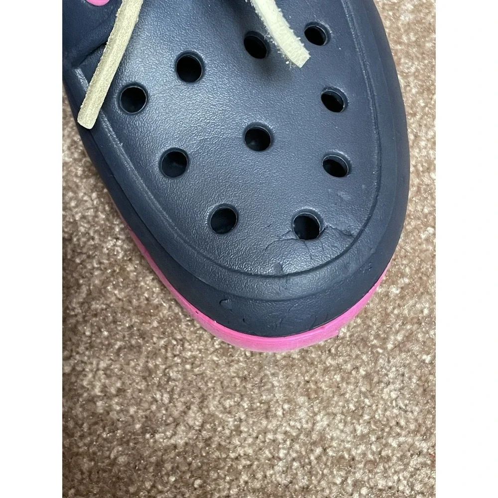 Crocs Kid Girls Shoes Beach Line Boat Shoes J4 (BIG Kid) Lace Up‎ Blue Pink Tie